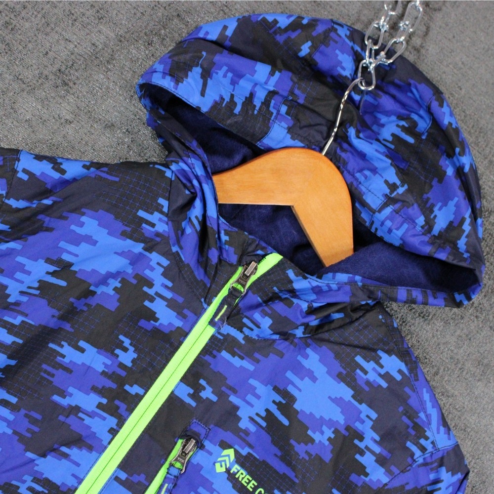Free Country Boys Blue Digital Camo Fleece Lined Hooded Jacket Size L 14/16